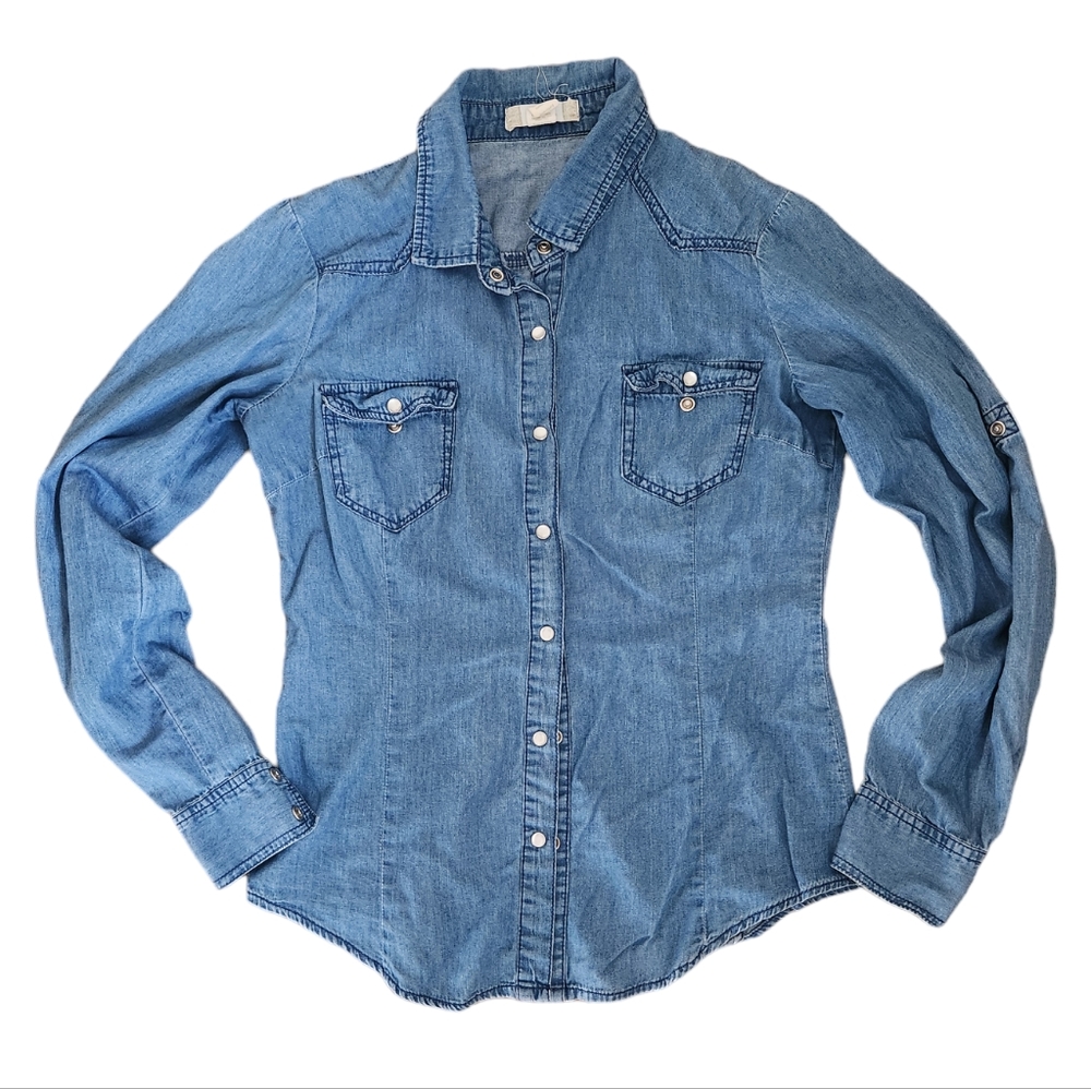 Vintage denim snap bottom top small